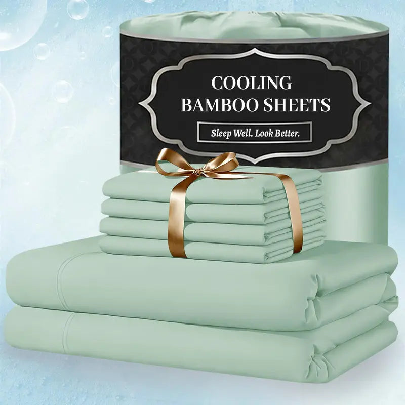 ❄️ 6‑Pieces Bamboo Cooling Extra Deep Pocket Sheet Set for Hot Sleepers