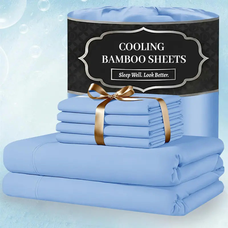 ❄️ 6‑Pieces Bamboo Cooling Extra Deep Pocket Sheet Set for Hot Sleepers