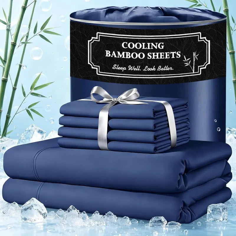 ❄️ 6‑Pieces Bamboo Cooling Extra Deep Pocket Sheet Set for Hot Sleepers