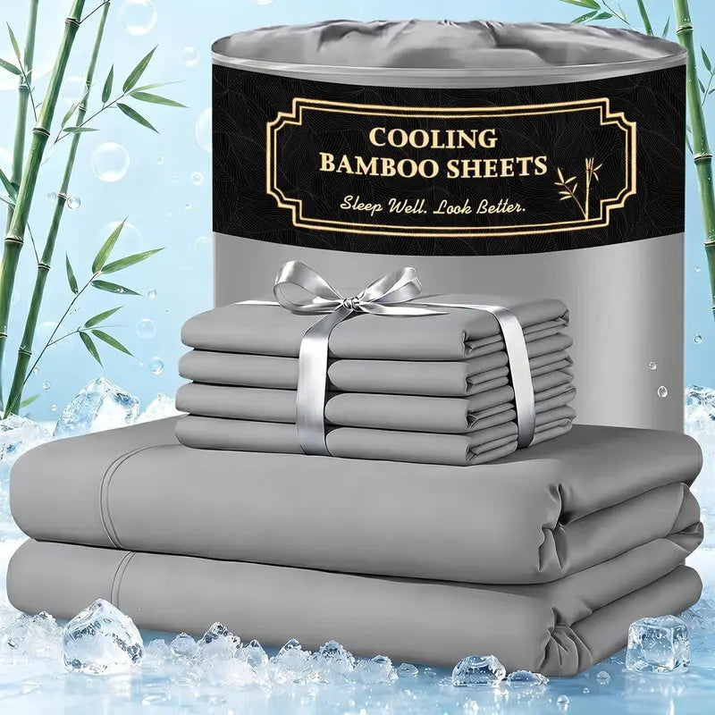 ❄️ 6‑Pieces Bamboo Cooling Extra Deep Pocket Sheet Set for Hot Sleepers