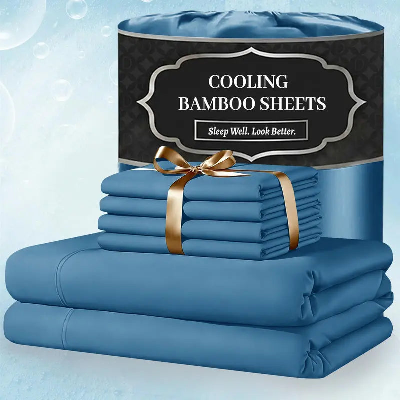 ❄️ 6‑Pieces Bamboo Cooling Extra Deep Pocket Sheet Set for Hot Sleepers