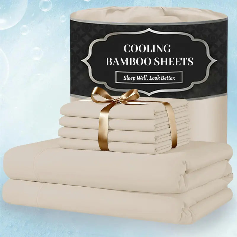 ❄️ 6‑Pieces Bamboo Cooling Extra Deep Pocket Sheet Set for Hot Sleepers